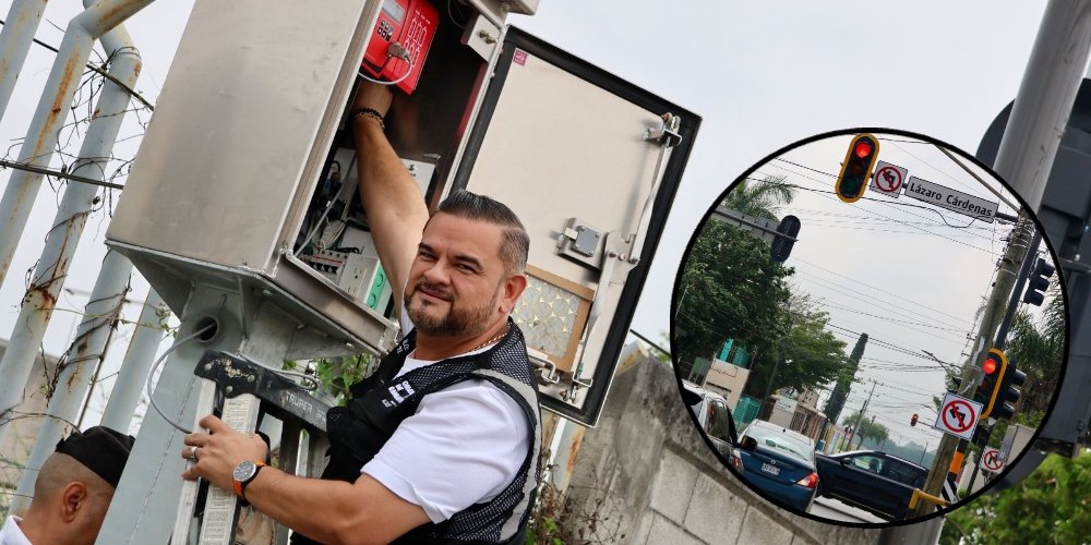 Carlos Rodríguez activa semáforos en cruces clave de Cadereyta